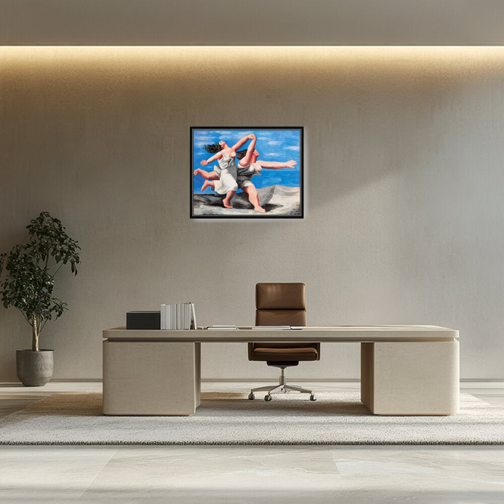 Two Women Running On The Beach - FLOATING FRAME