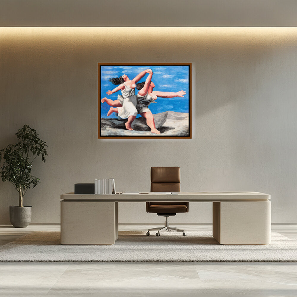 Two Women Running On The Beach - FLOATING FRAME