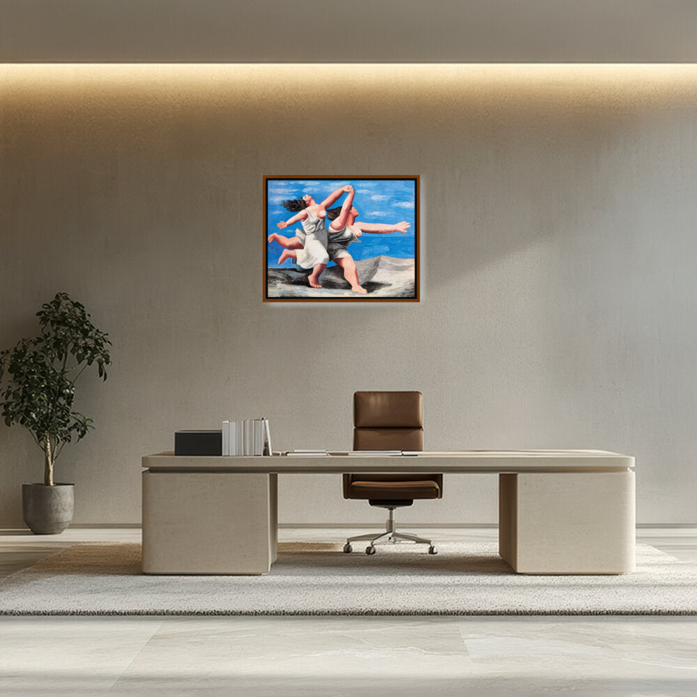 Two Women Running On The Beach - FLOATING FRAME