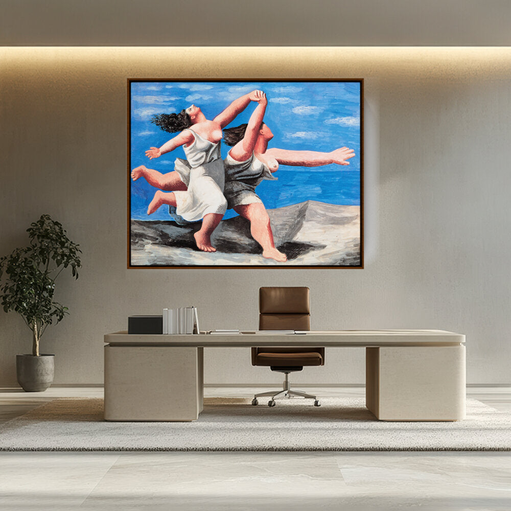 Two Women Running On The Beach - FLOATING FRAME