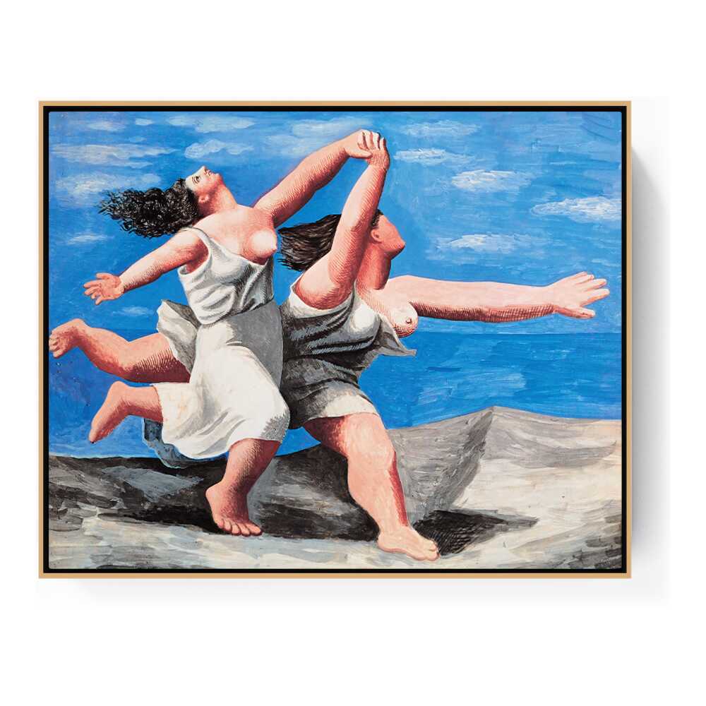 Two Women Running On The Beach - FLOATING FRAME