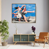 Two Women Running On The Beach - FLOATING FRAME