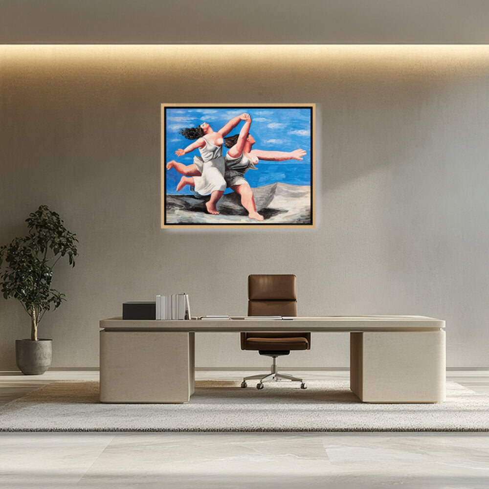 Two Women Running On The Beach - FLOATING FRAME