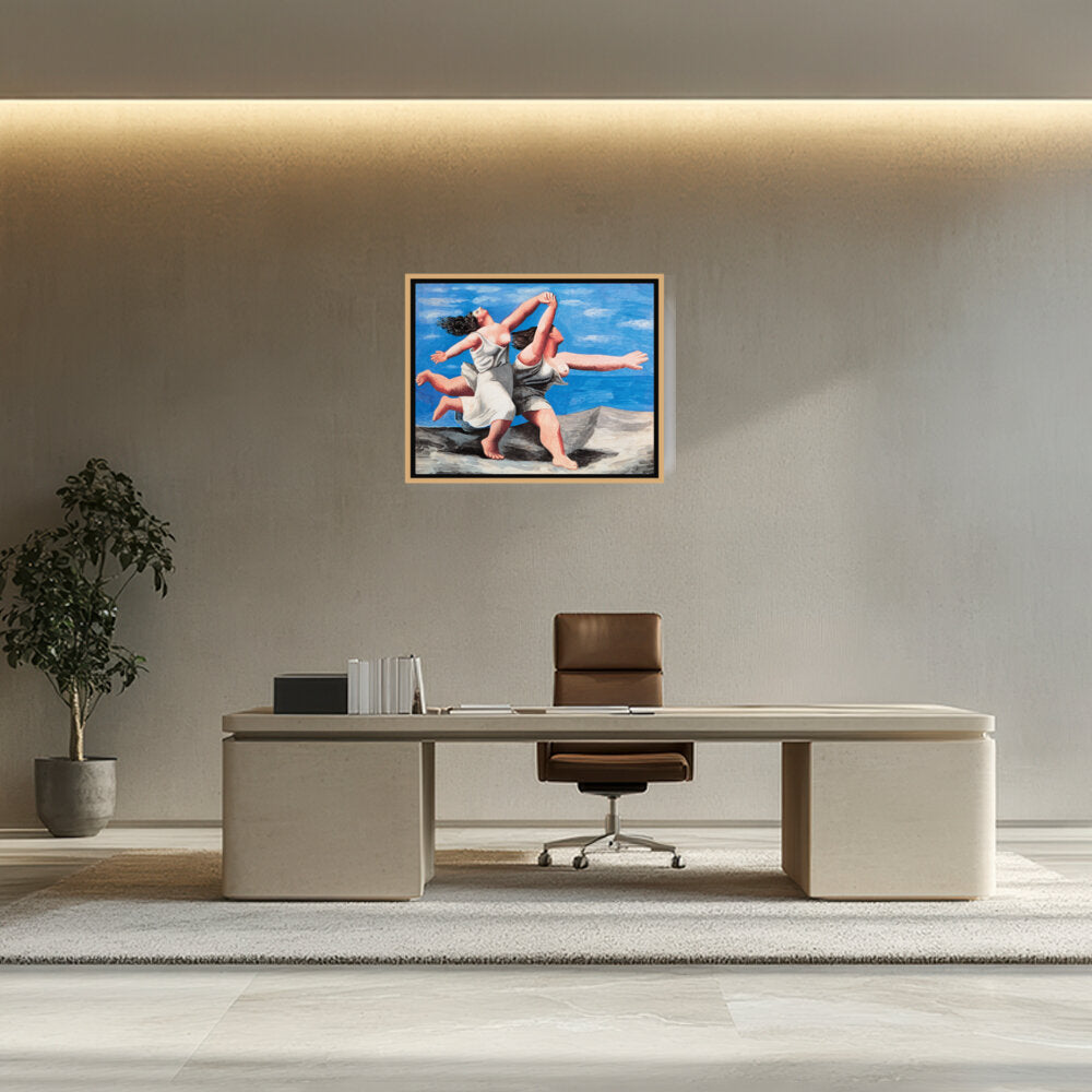 Two Women Running On The Beach - FLOATING FRAME