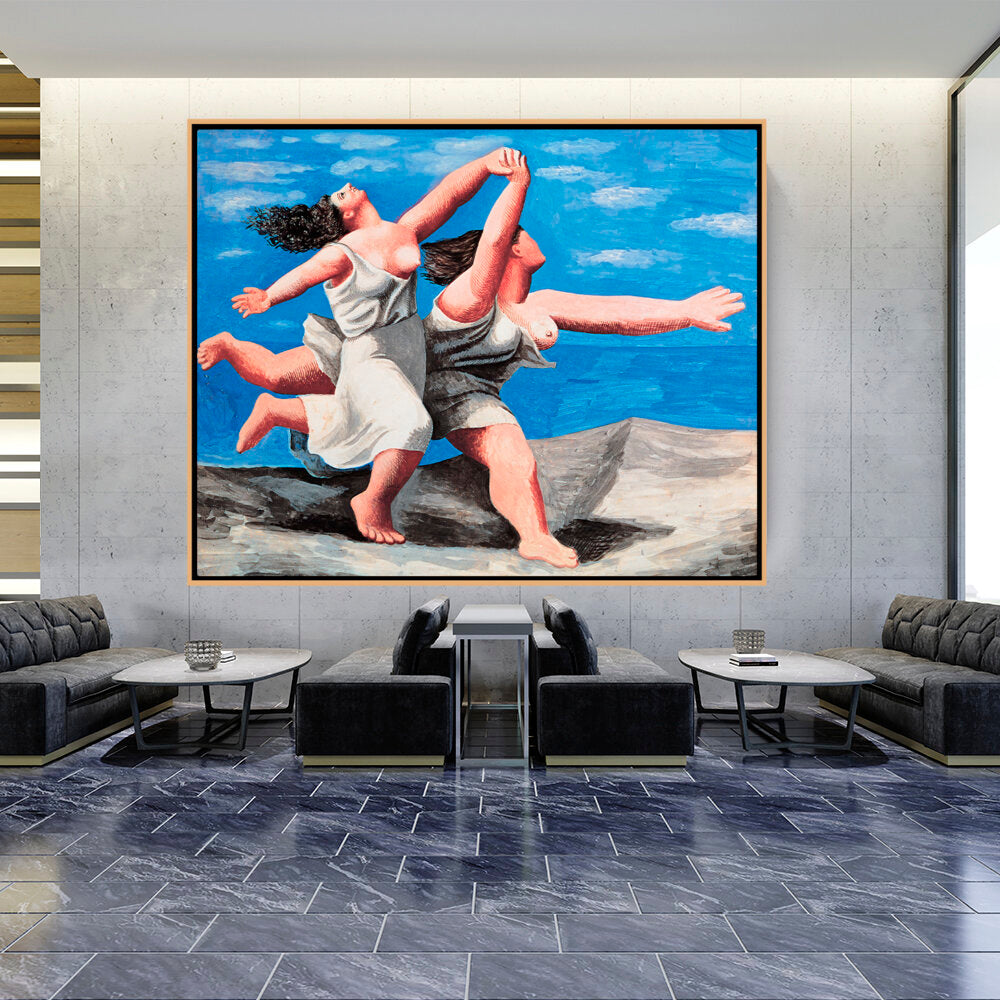 Two Women Running On The Beach - FLOATING FRAME