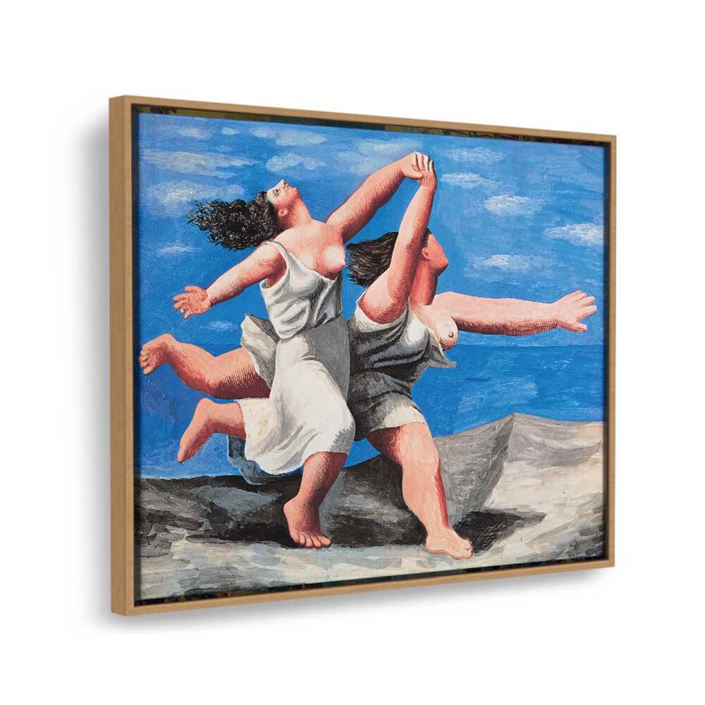 Two Women Running On The Beach - FLOATING FRAME