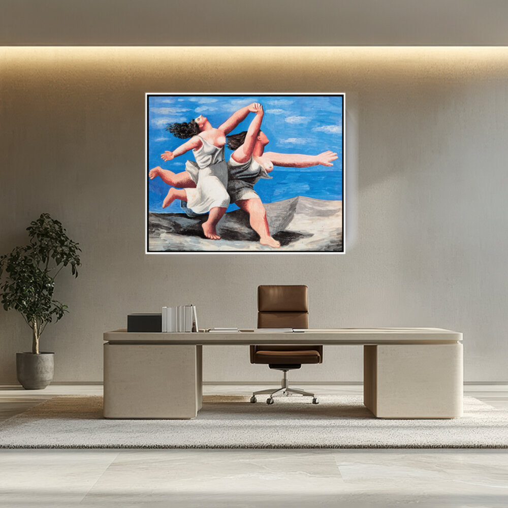 Two Women Running On The Beach - FLOATING FRAME