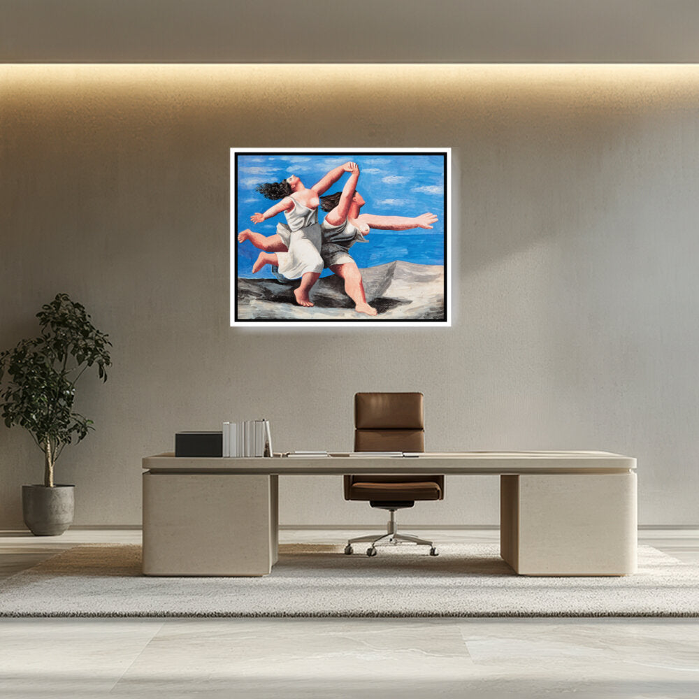 Two Women Running On The Beach - FLOATING FRAME