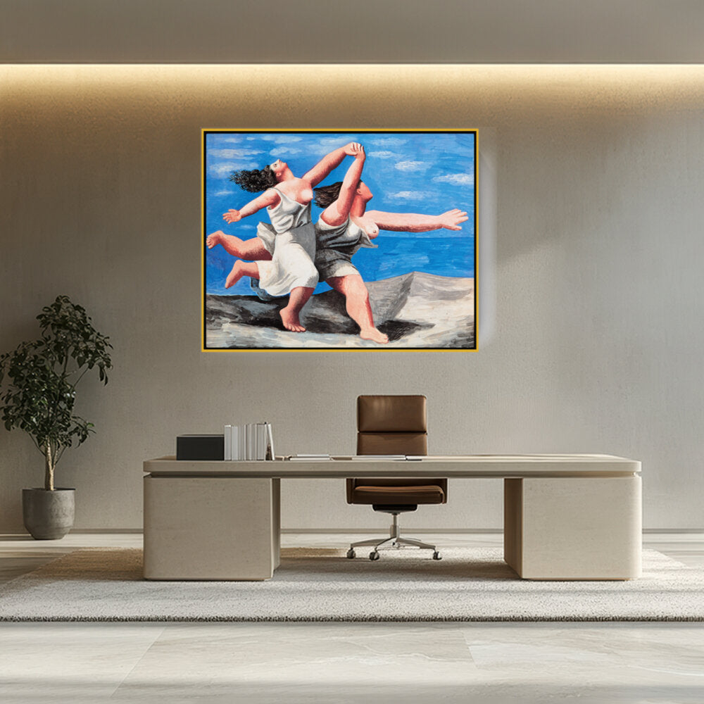 Two Women Running On The Beach - FLOATING FRAME