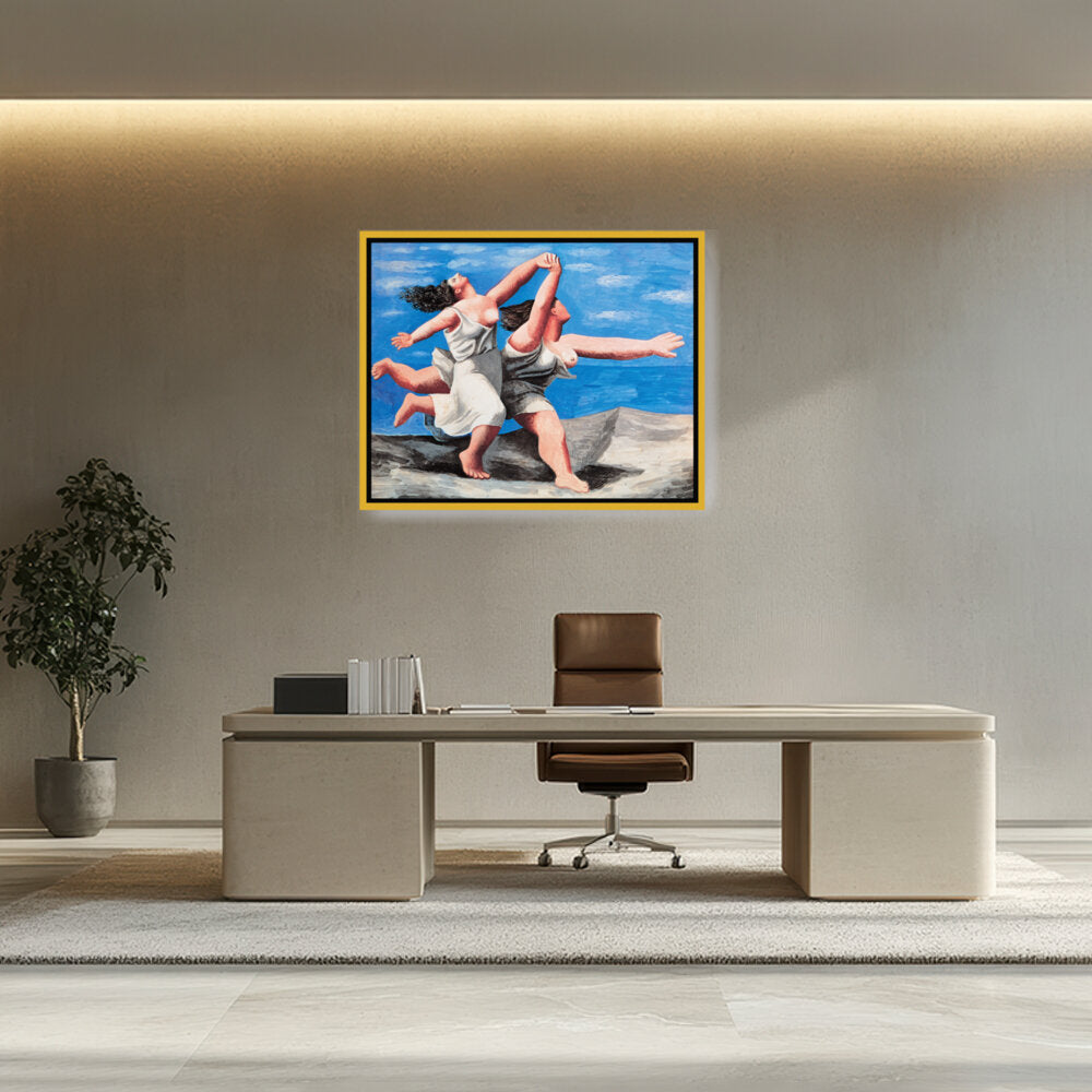 Two Women Running On The Beach - FLOATING FRAME