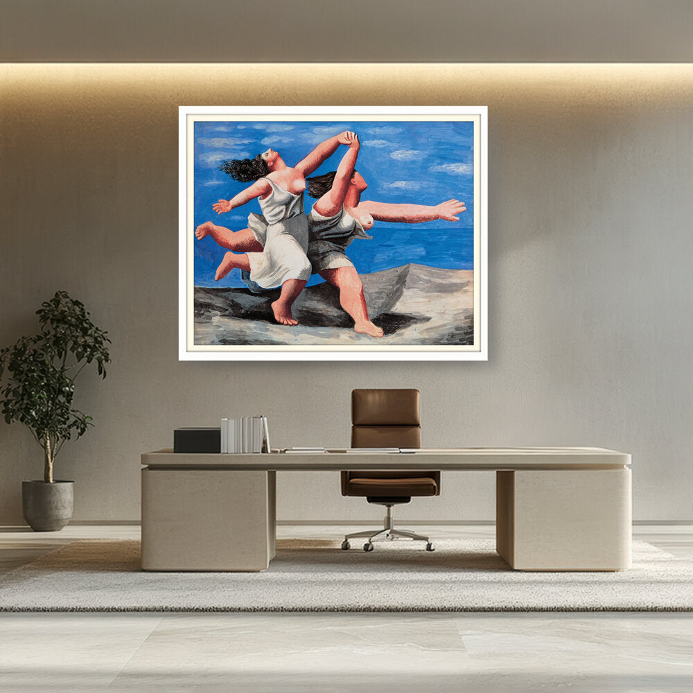 Two Women Running On The Beach - WALL MOUNT FRAME