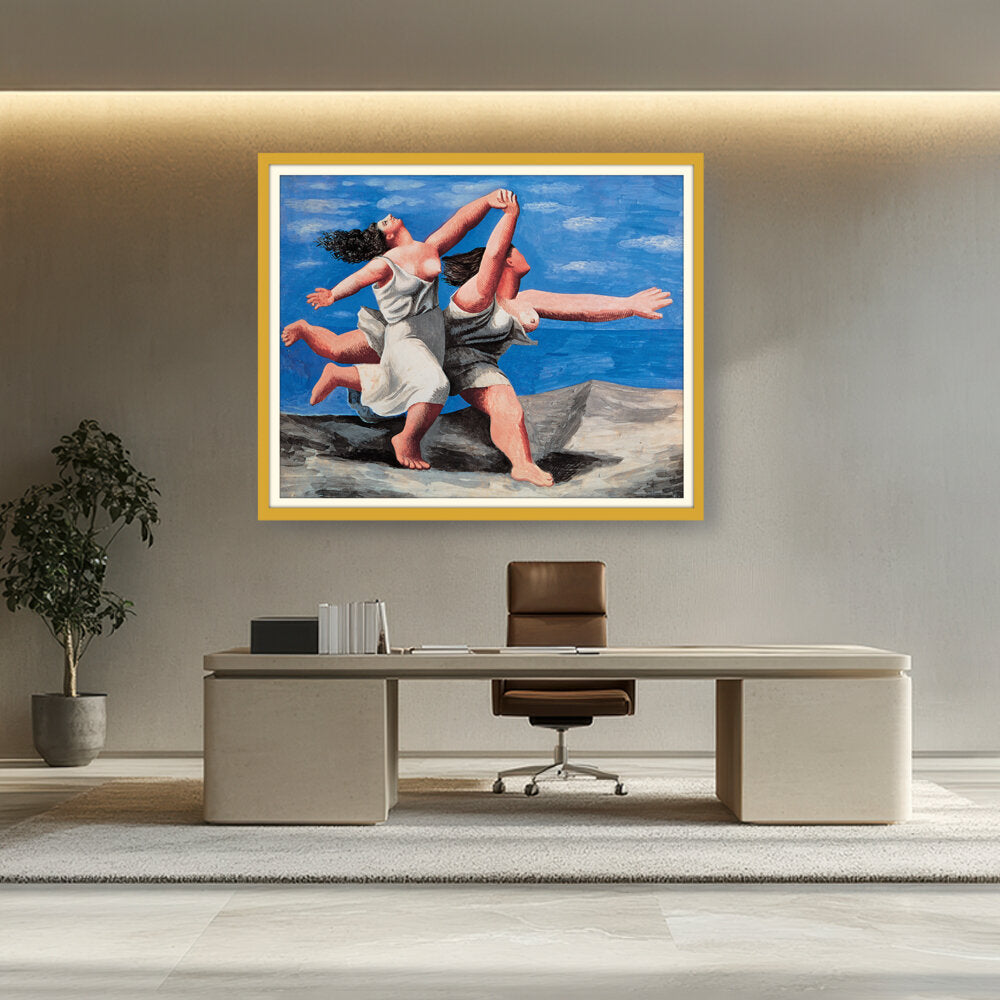 Two Women Running On The Beach - WALL MOUNT FRAME