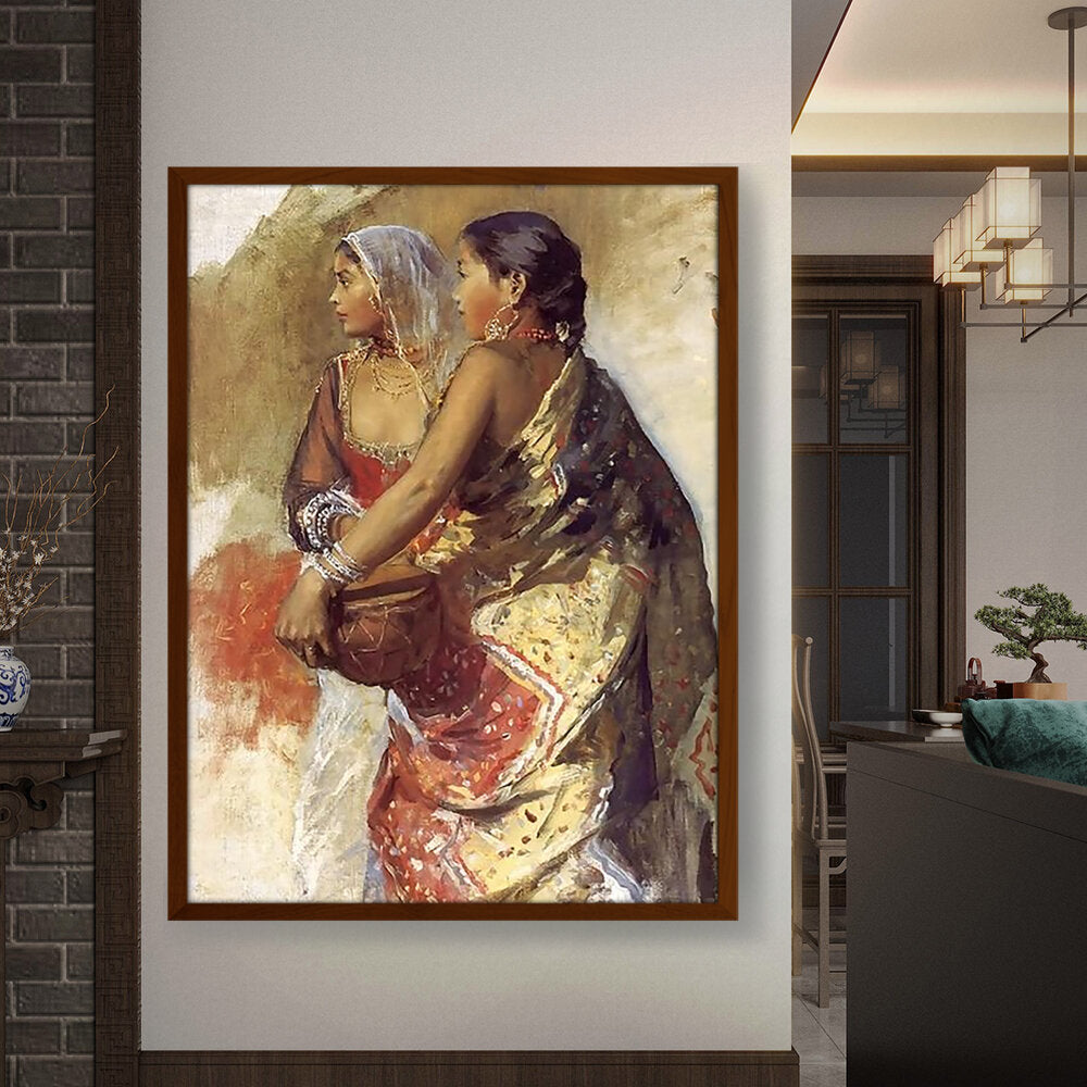 Sketch Two Nautch Girls - Framed Canvas