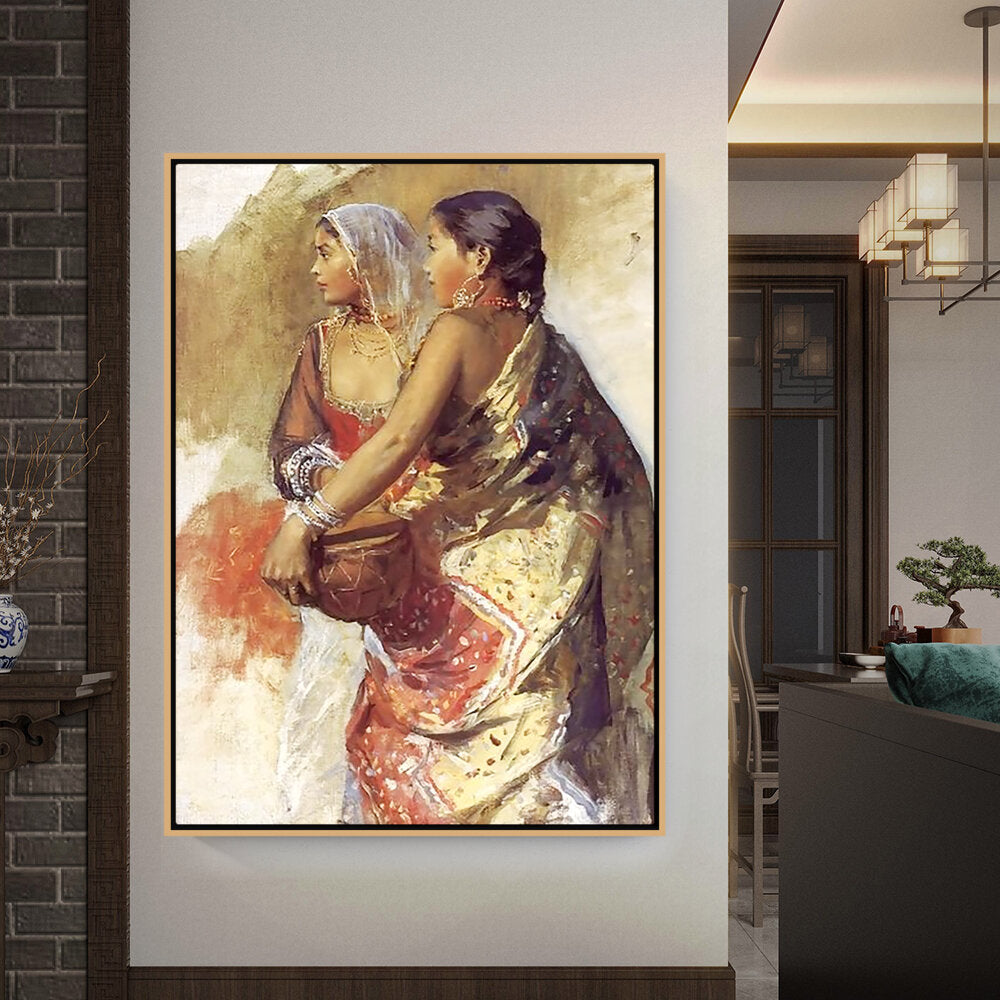 Sketch Two Nautch Girls - FLOATING FRAME