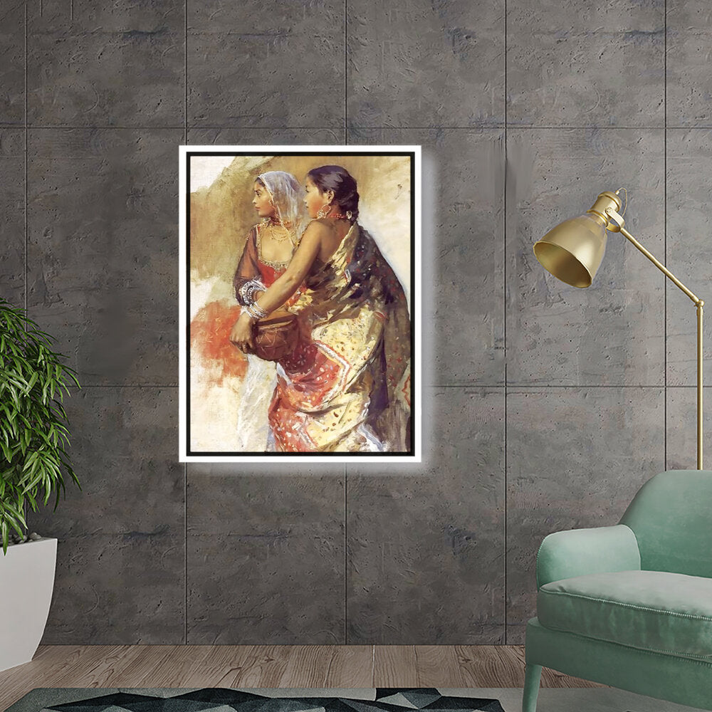 Sketch Two Nautch Girls - FLOATING FRAME
