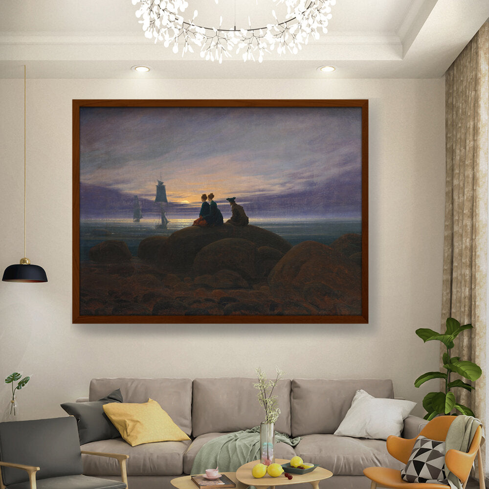 Moonrise By The Sea - Framed Canvas