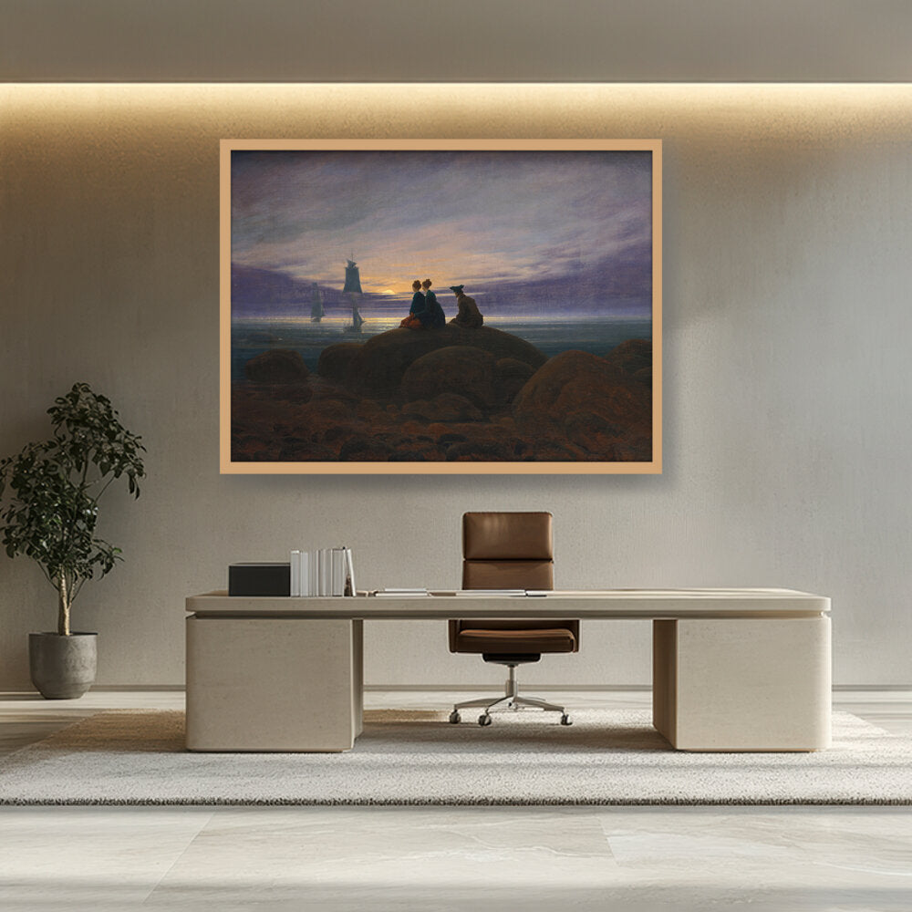 Moonrise By The Sea - Framed Canvas