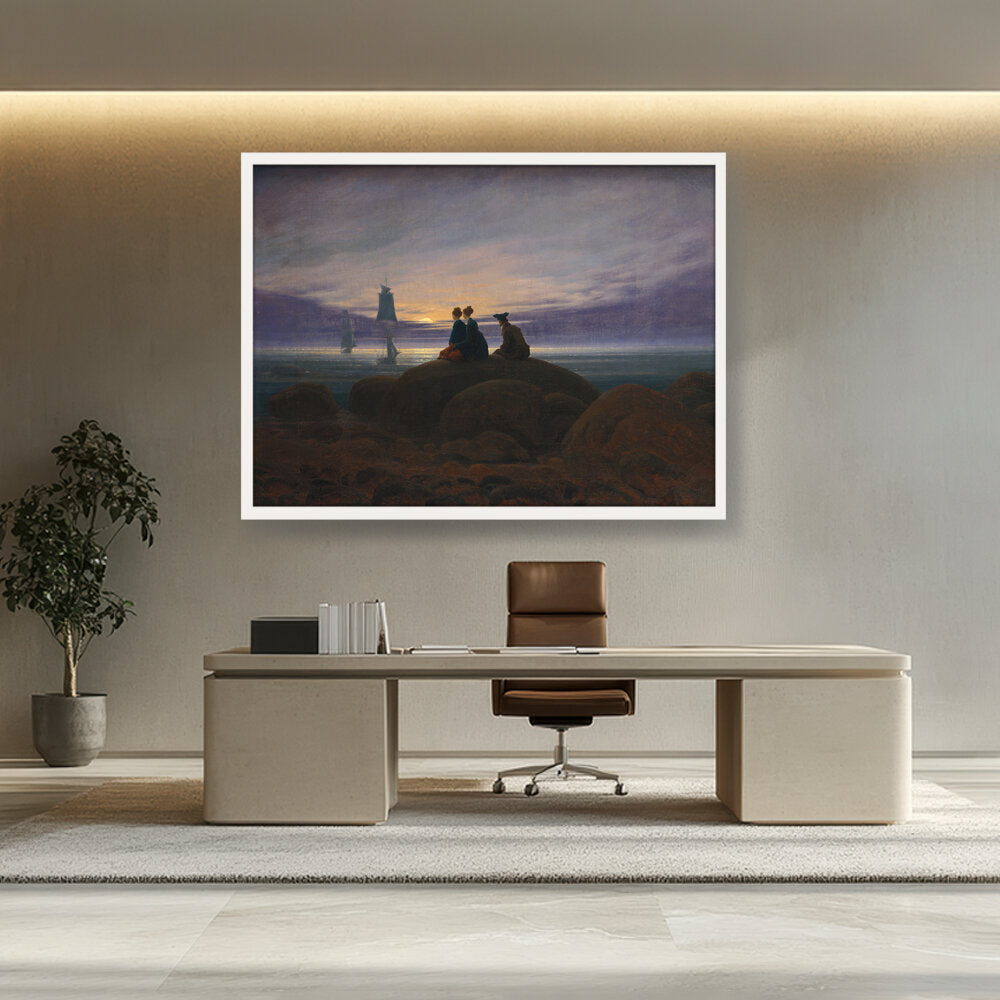 Moonrise By The Sea - Framed Canvas