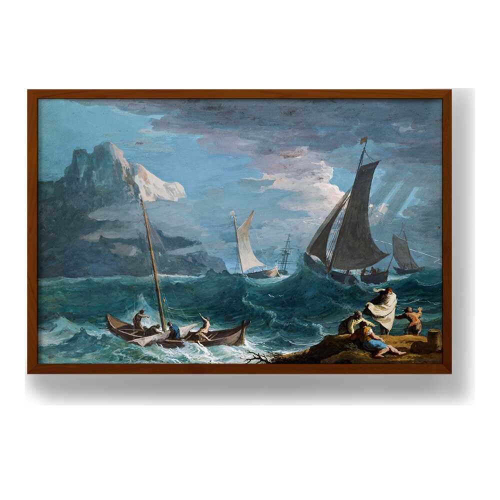 Fishing Boats In A Storm - Framed Canvas