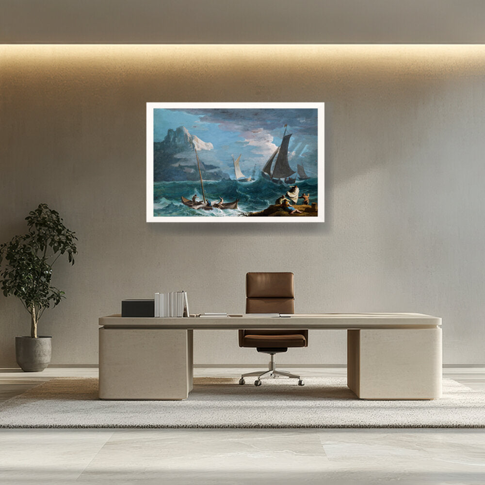 Fishing Boats In A Storm - Framed Canvas