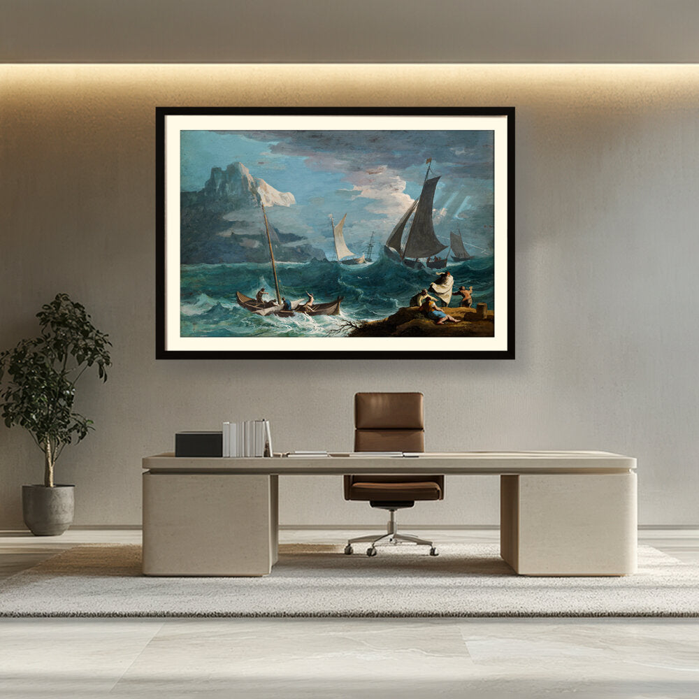 Artist1 - Art - Fishing Boats In A Storm - WALL MOUNT FRAME