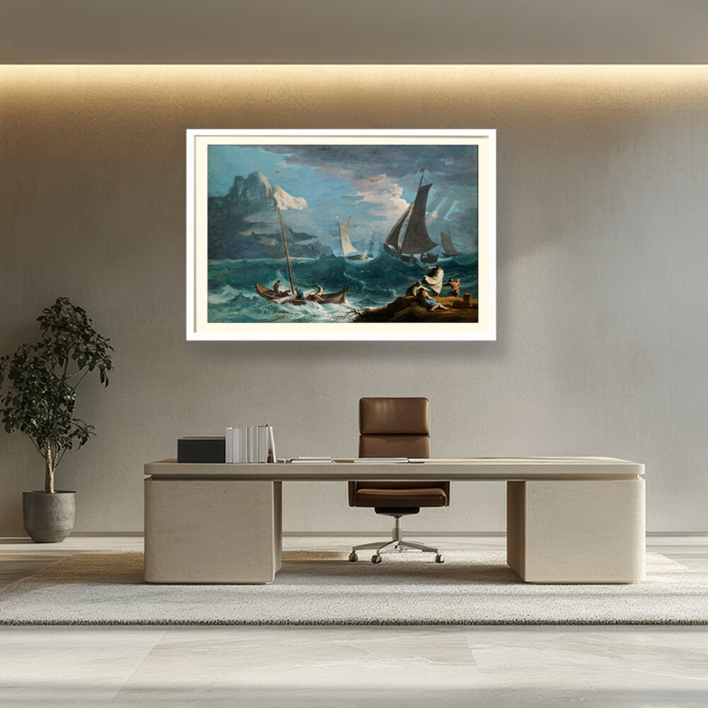 Fishing Boats In A Storm - WALL MOUNT FRAME