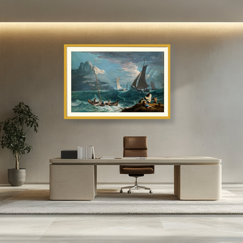 Fishing Boats In A Storm - WALL MOUNT FRAME