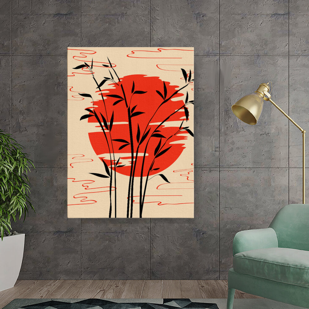Bamboo Silhouette With Red Sun