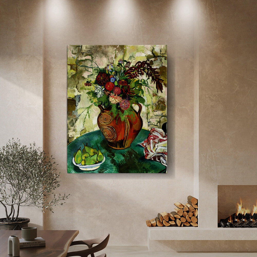 Vase With Flowers And Pears