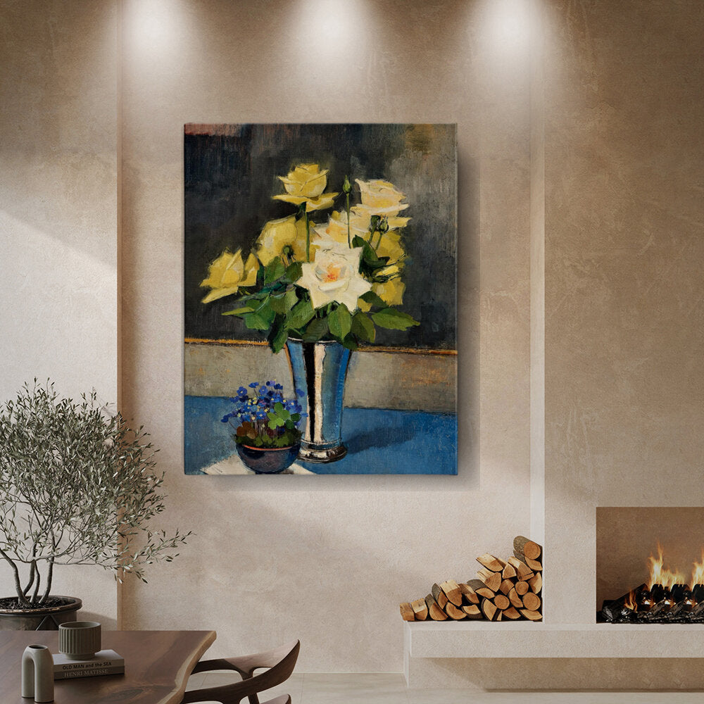 Yellow Roses In Silver Vase