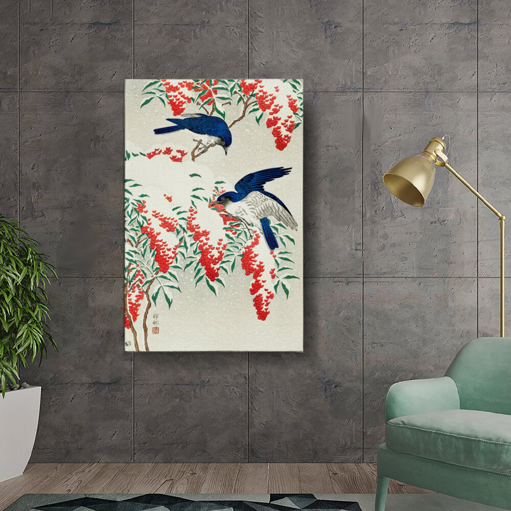 Blue Birds On Blossoms