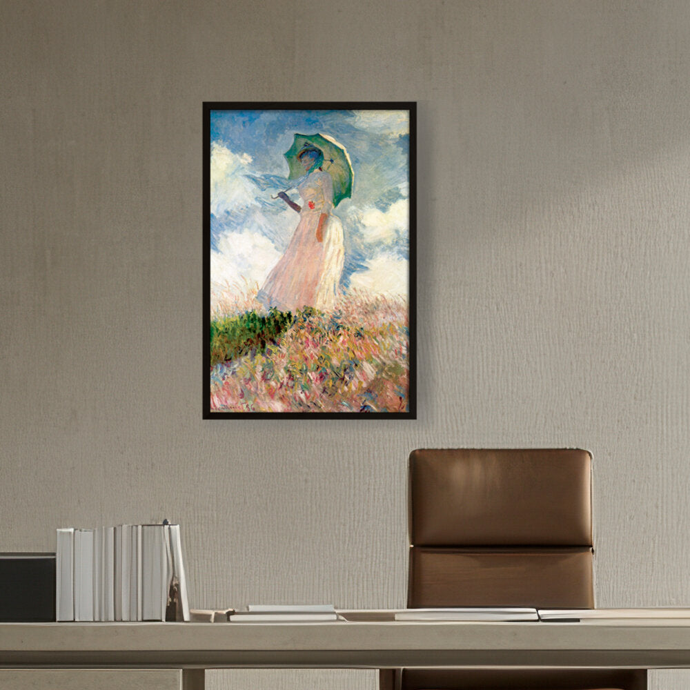 Woman With Umbrella - Framed Canvas