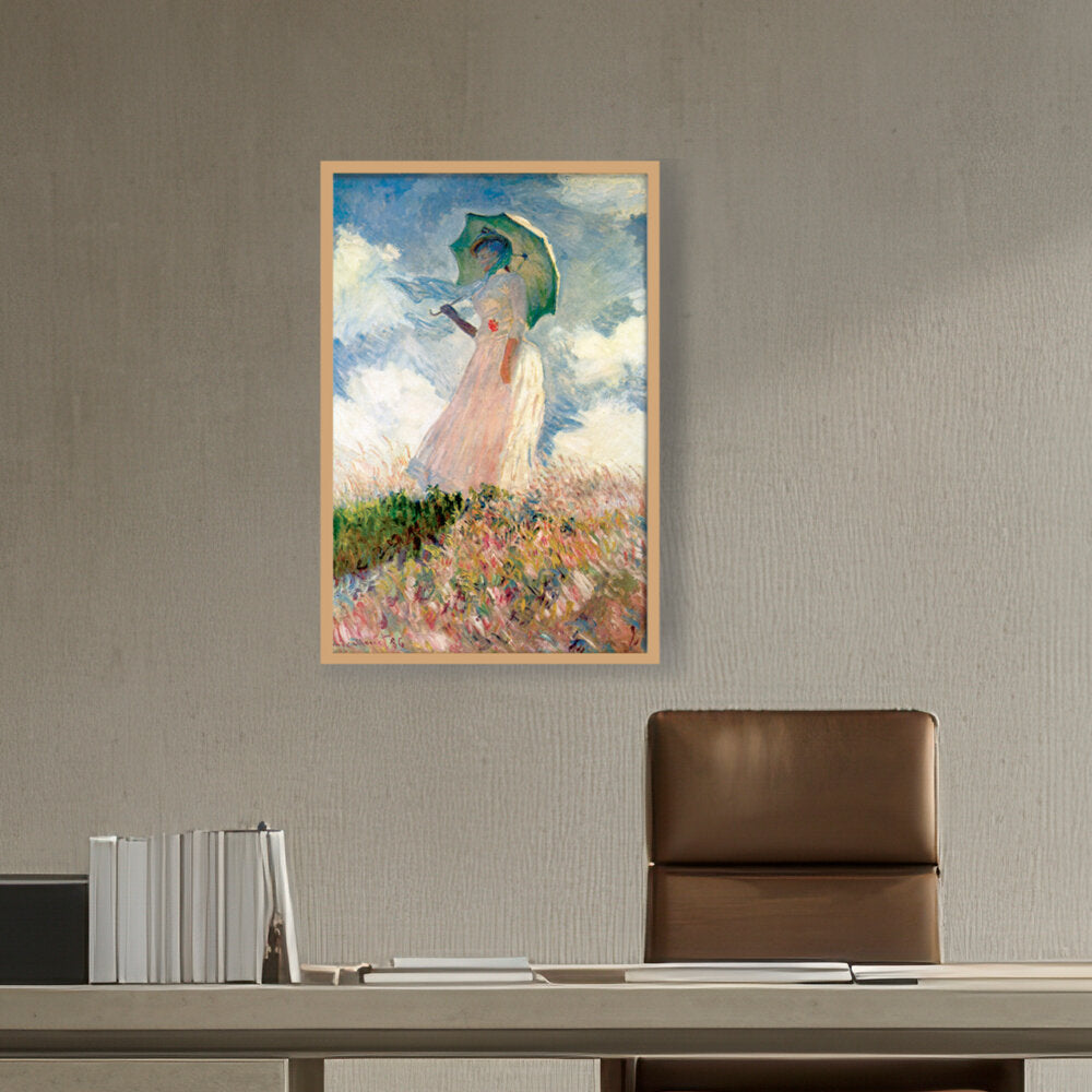Woman With Umbrella - Framed Canvas