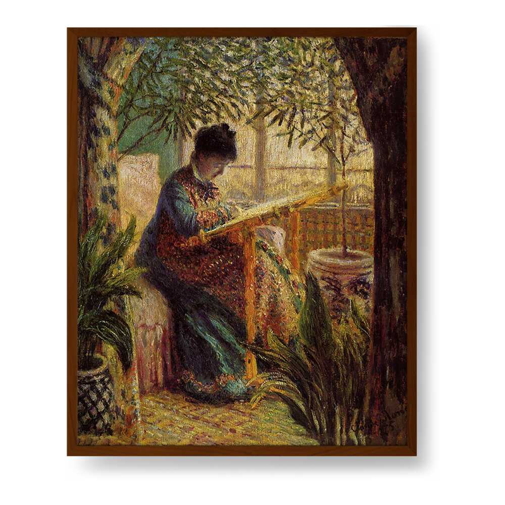 Madame Monet Embroidering - Framed Canvas