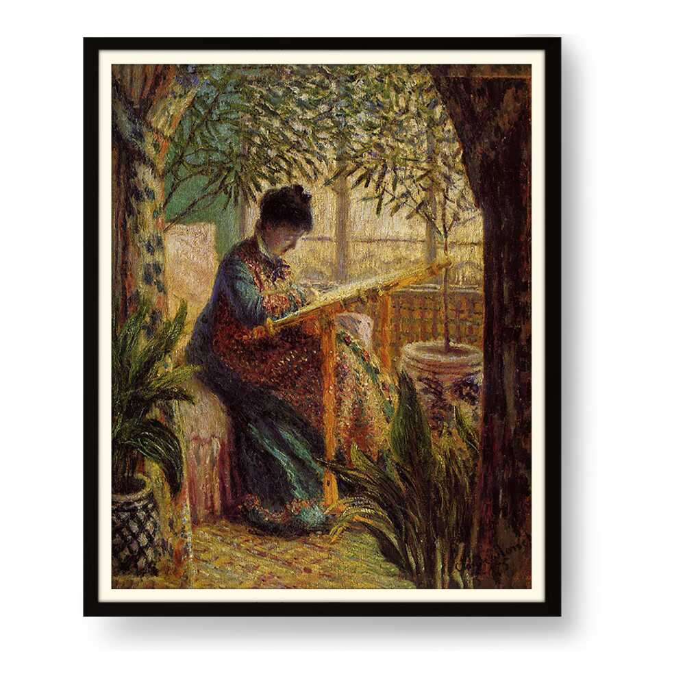 Madame Monet Embroidering - WALL MOUNT FRAME