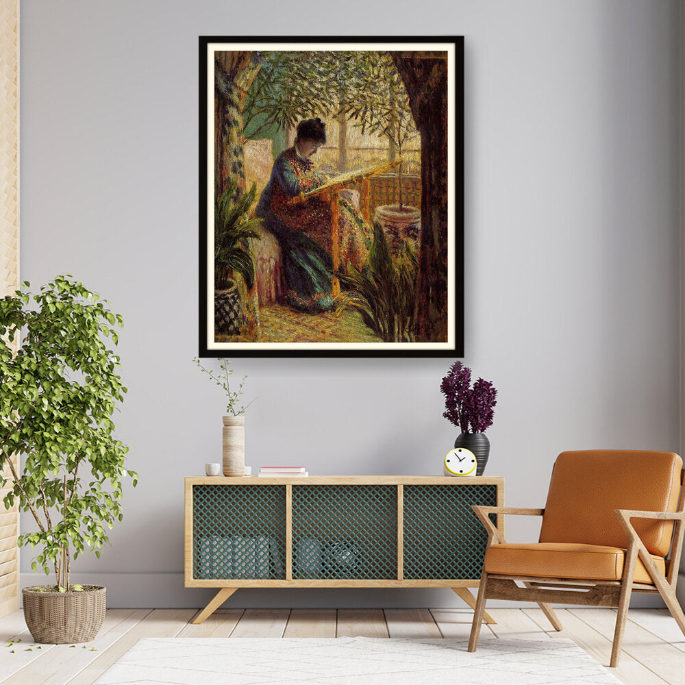 Madame Monet Embroidering - WALL MOUNT FRAME