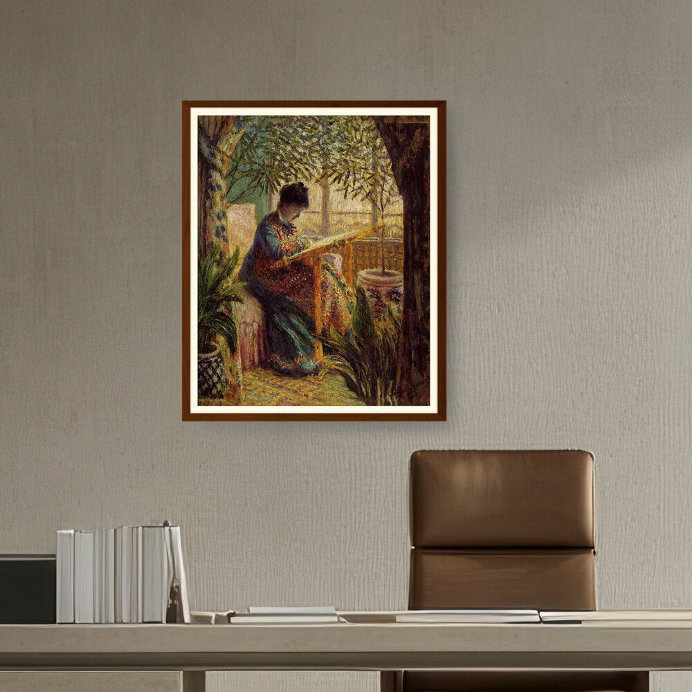 Madame Monet Embroidering - WALL MOUNT FRAME