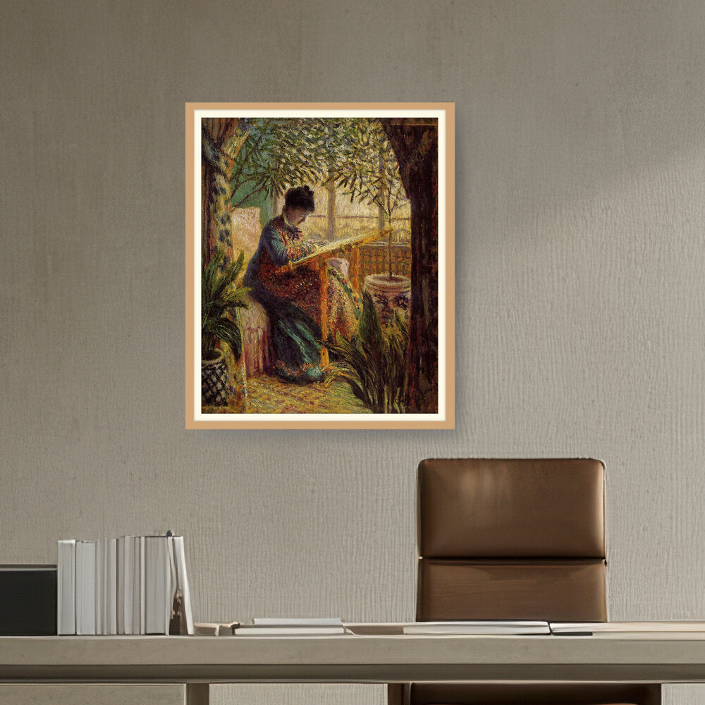 Madame Monet Embroidering - WALL MOUNT FRAME