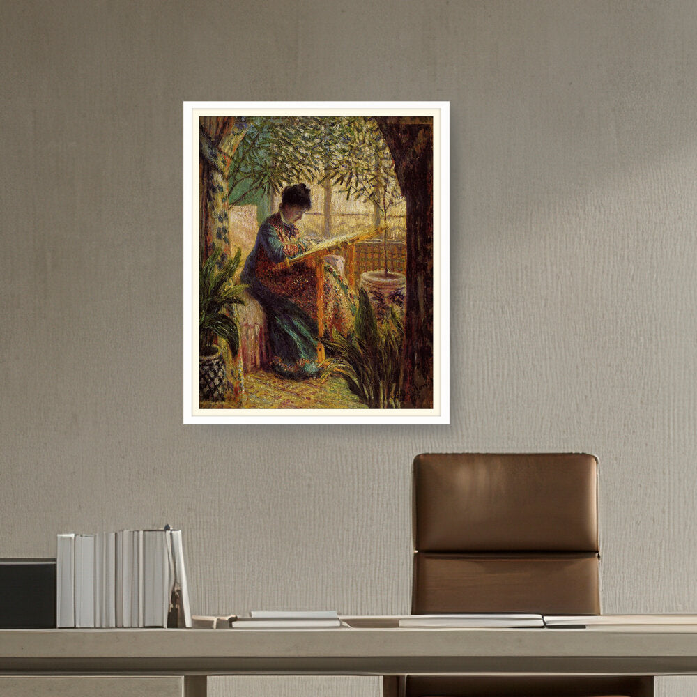 Madame Monet Embroidering - WALL MOUNT FRAME