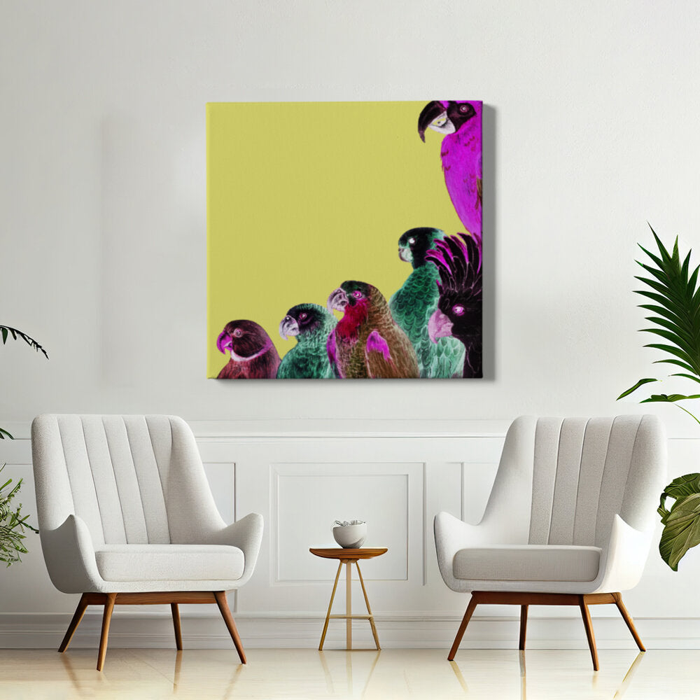 Colorful Birds On A Yellow Background