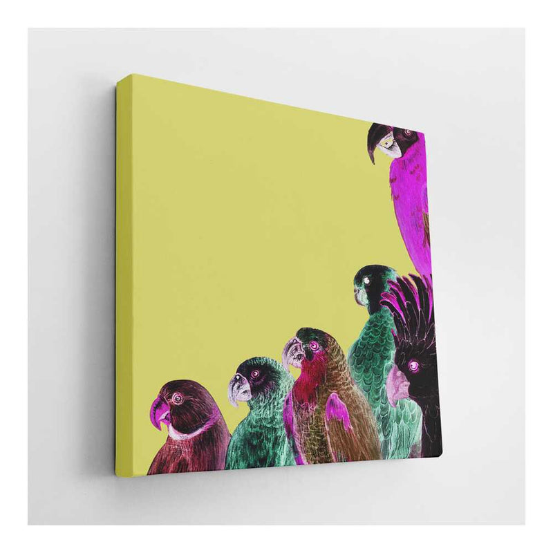 Picasoul - Picasoul Curated - Colorful Birds On A Yellow Background - Wall Decor