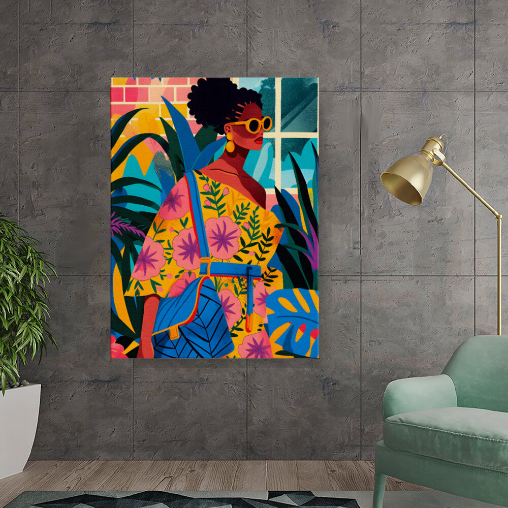 Stylish Woman In Tropical Garden
