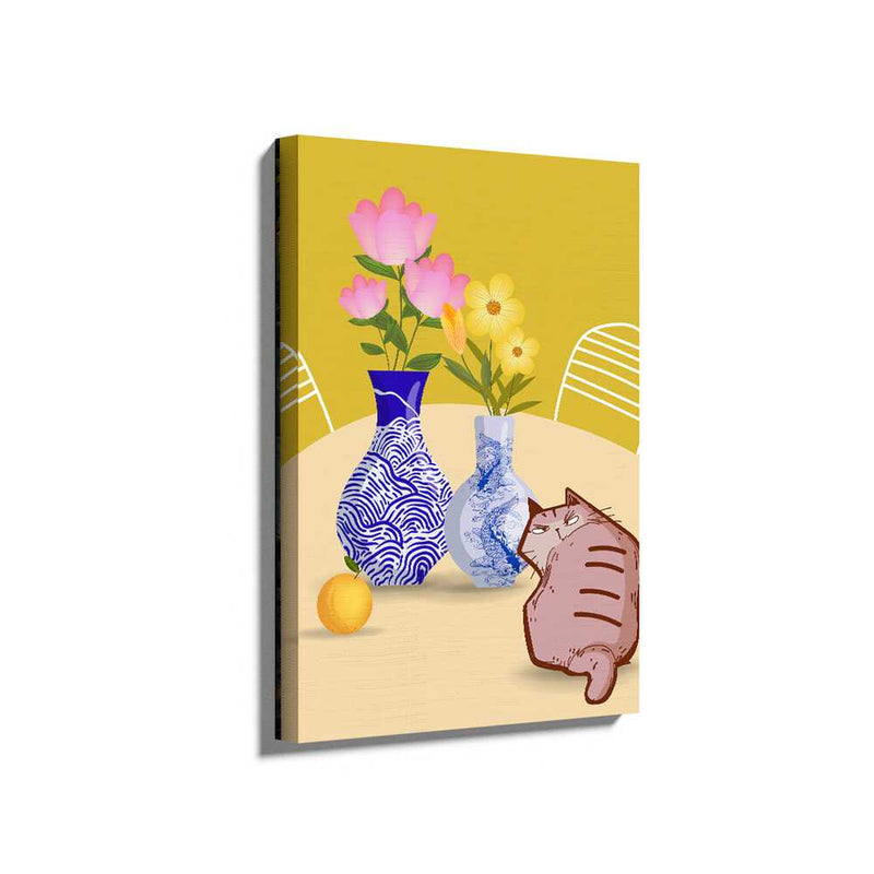 Picasoul - Picasoul Curated - Flower Vases And Cat - Wall Decor