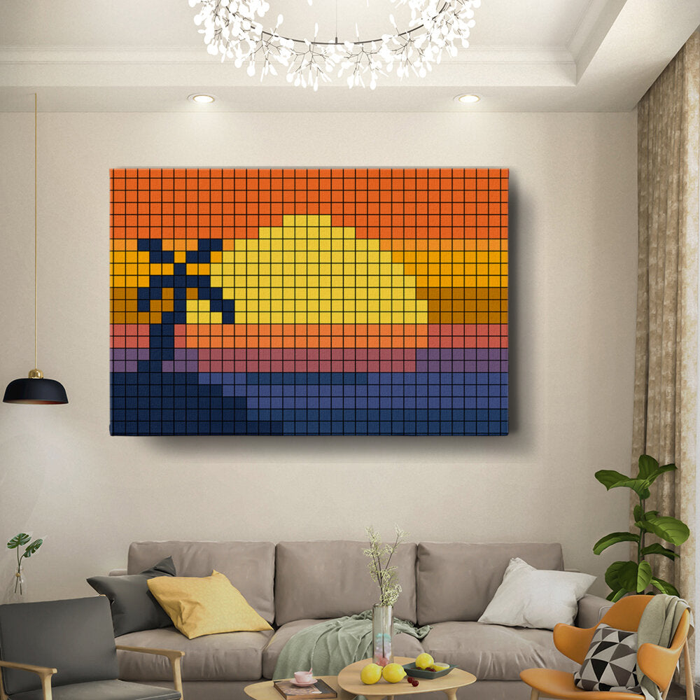 Pixel Sunset With Palm Tree