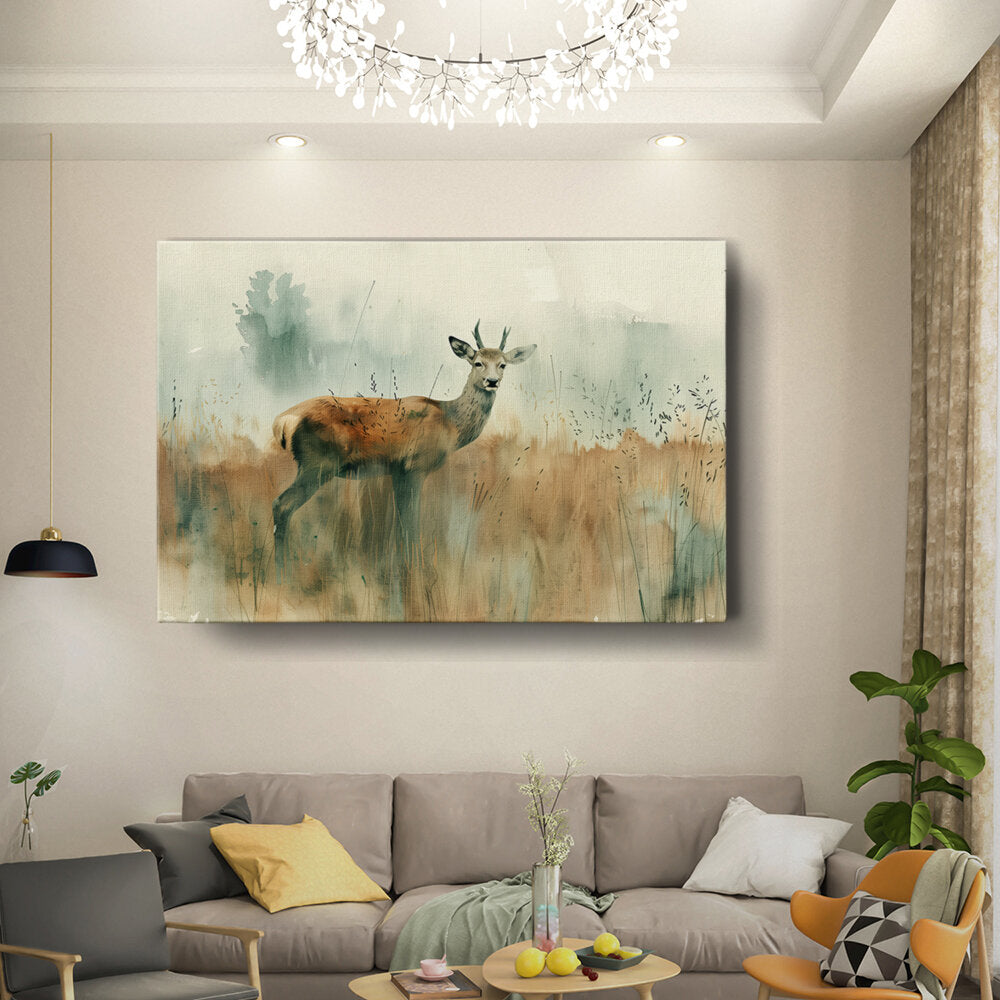 Serene Stag In Misty Fields