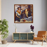 Woman Ironing - Framed Canvas