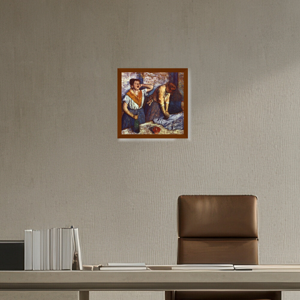 Woman Ironing - Framed Canvas