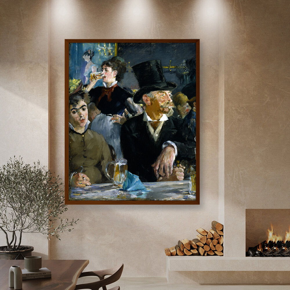 At The Caf?? - Framed Canvas