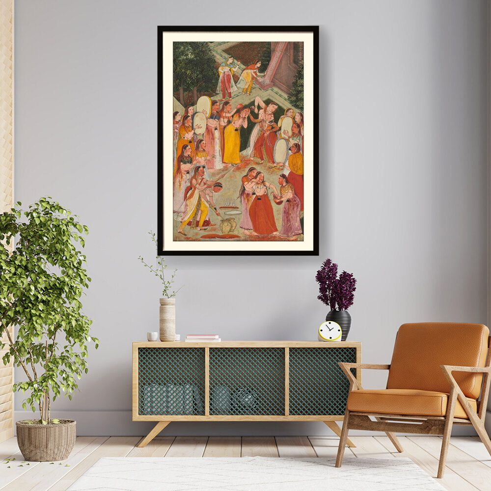 Girls Spraying At Holi - WALL MOUNT FRAME
