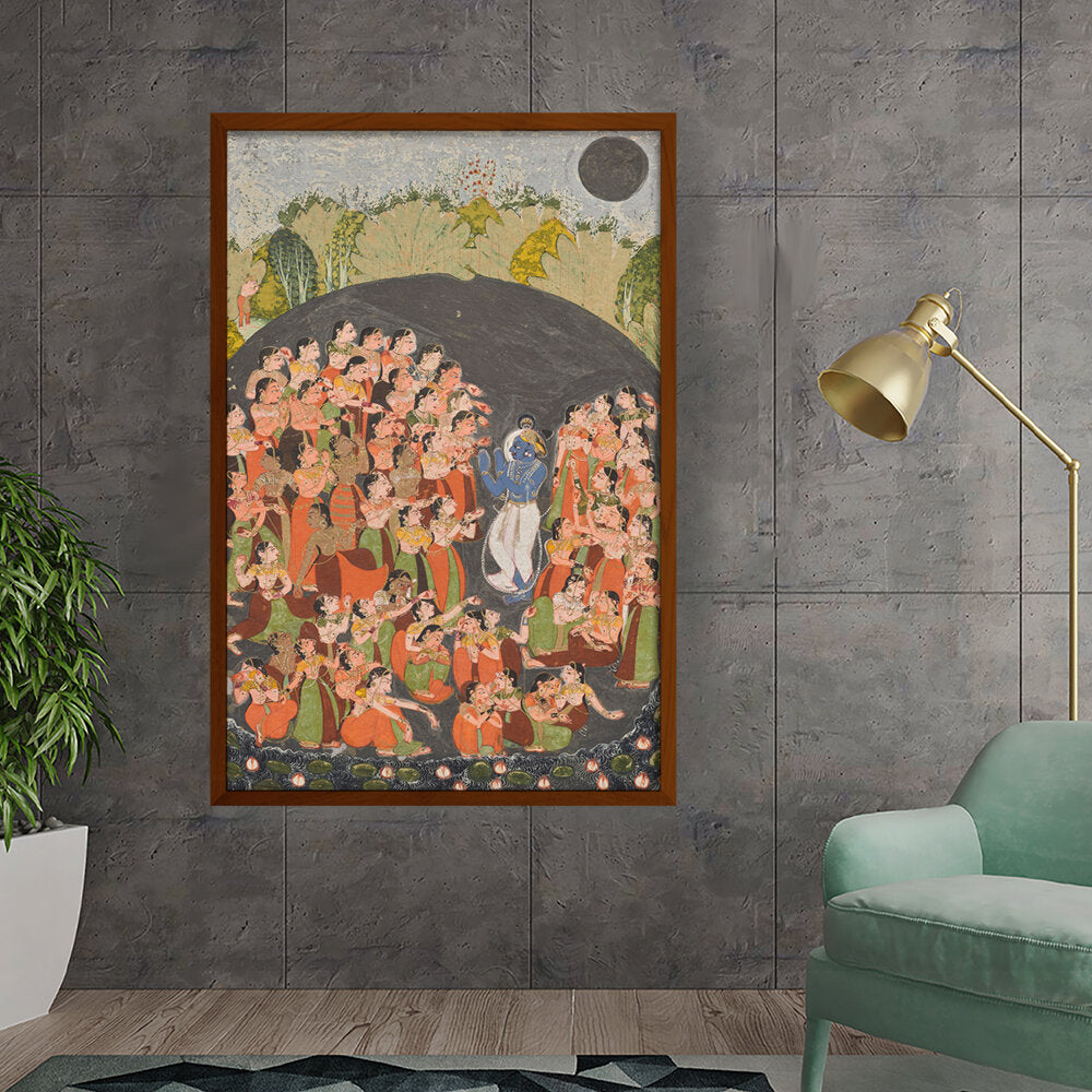 Krishna And Gopis Rasamandala - Framed Canvas